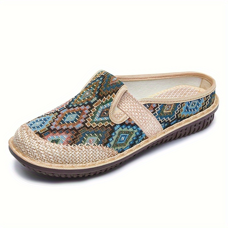 womens colorful geometric print shoes soft sole lightweight slip on casual shoes half drag daily comfy mules details 9