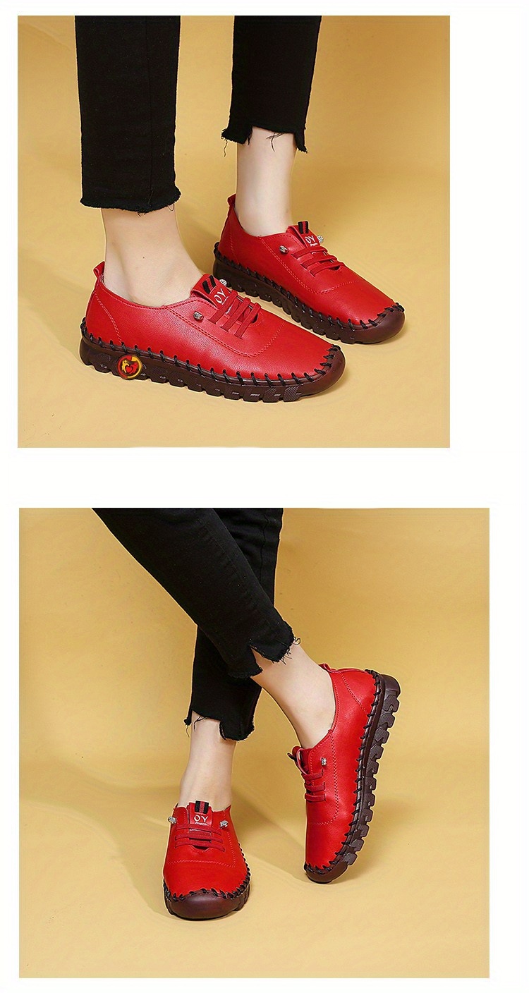 womens solid color shoes lace up low top round toe non slip soft sole outdoor shoes casual versatile shoes details 8