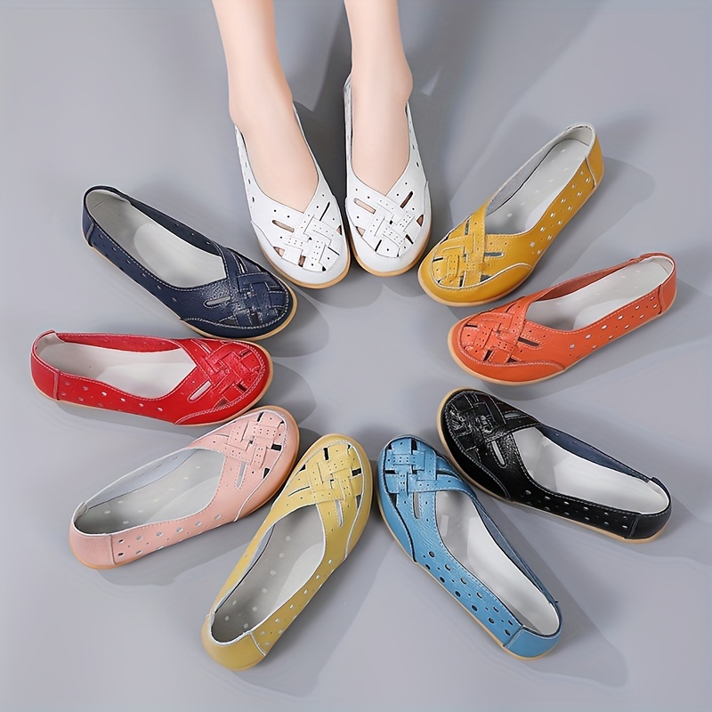 womens hollow out flat shoes solid color breathable slip on shoes casual all match daily flats details 0