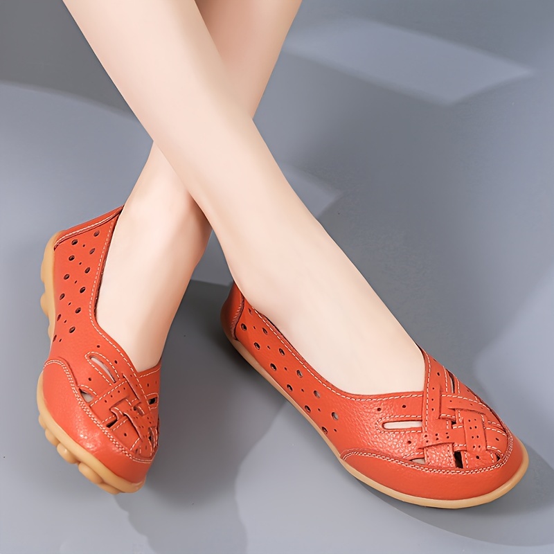 womens hollow out flat shoes solid color breathable slip on shoes casual all match daily flats details 14