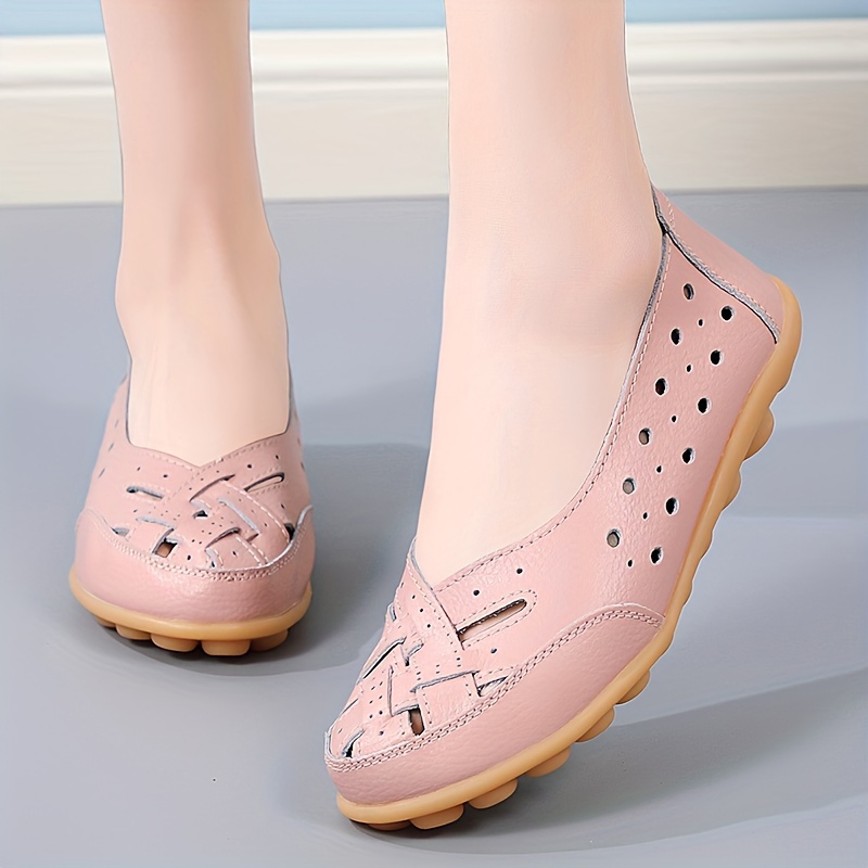 womens hollow out flat shoes solid color breathable slip on shoes casual all match daily flats details 15