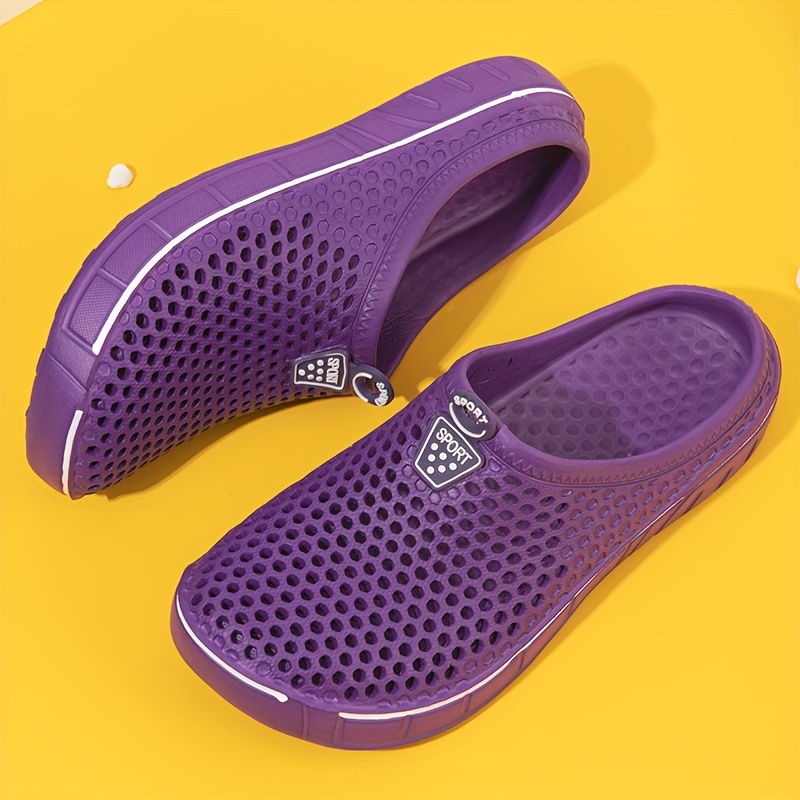 hollow out flat garden clogs solid color closed toe eva slide shoes indoor outdoor beach shoes details 8