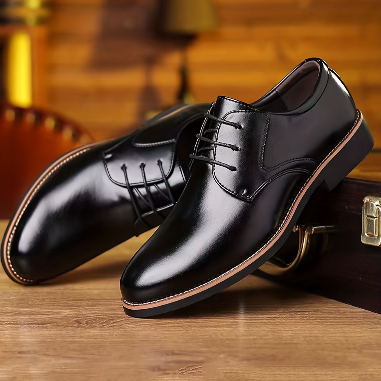 mens round toe lace up dress shoes non slip formal shoes for wedding party business details 2