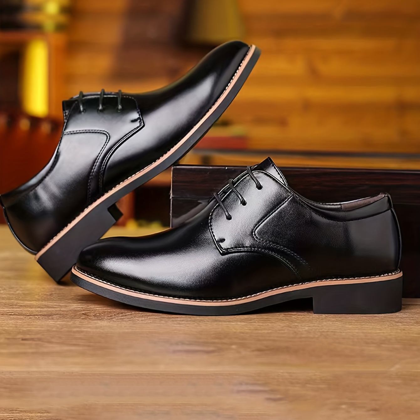 mens round toe lace up dress shoes non slip formal shoes for wedding party business details 4