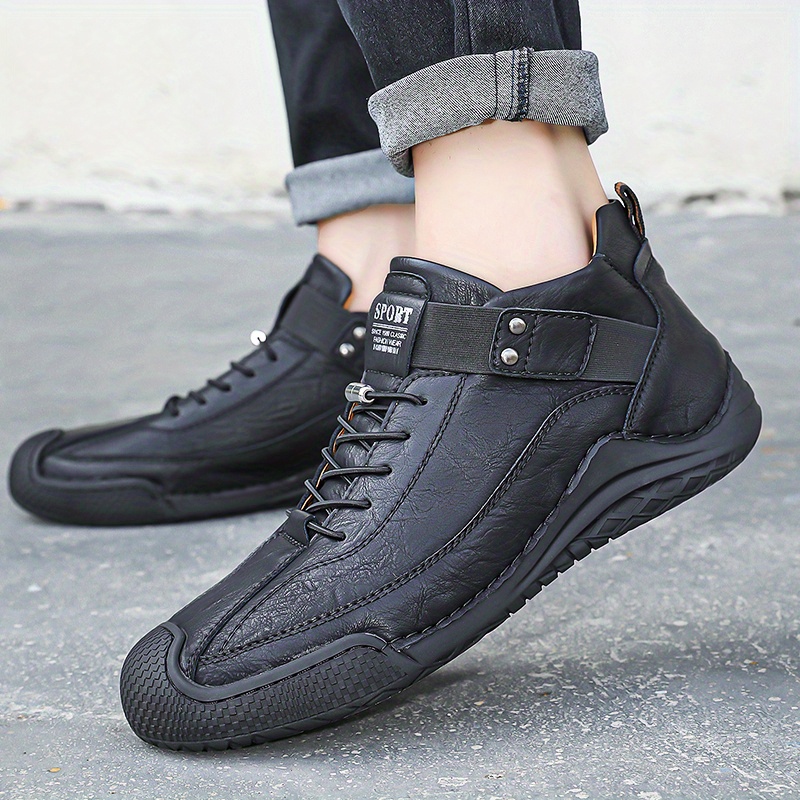 Mens Stitching Microfiber Leather Sneakers Wear Resistant Anti Skid Casual Shoes With Hook Loop Fastener For Outdoor Men s Shoes Temu details 4