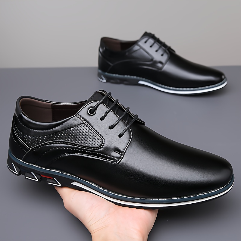 mens solid dress shoes waterproof wear resistant anti skid lace up shoes with pu leather uppers for business office details 1