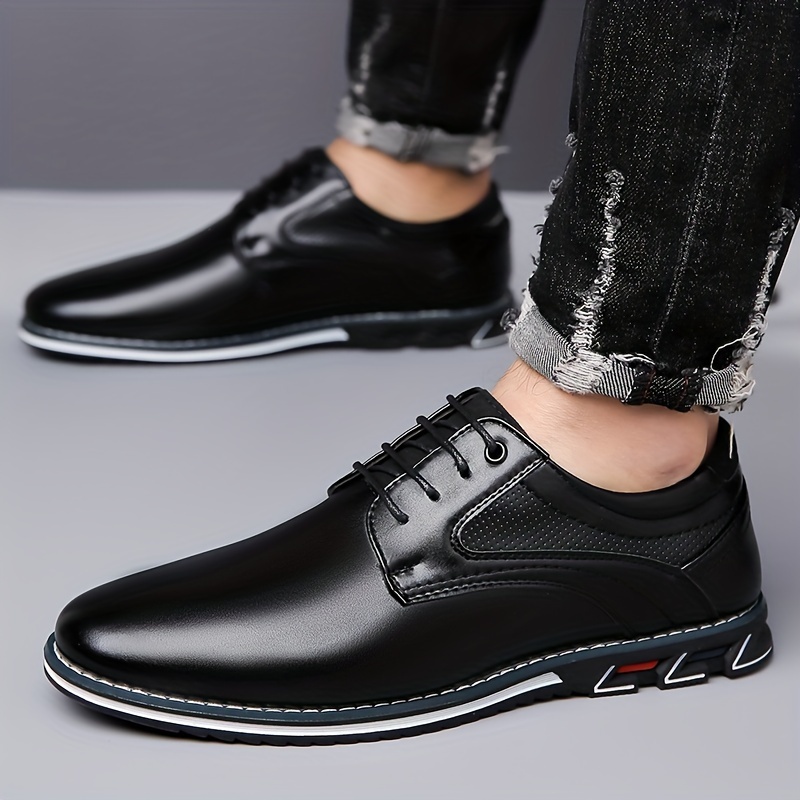 mens solid dress shoes waterproof wear resistant anti skid lace up shoes with pu leather uppers for business office details 4