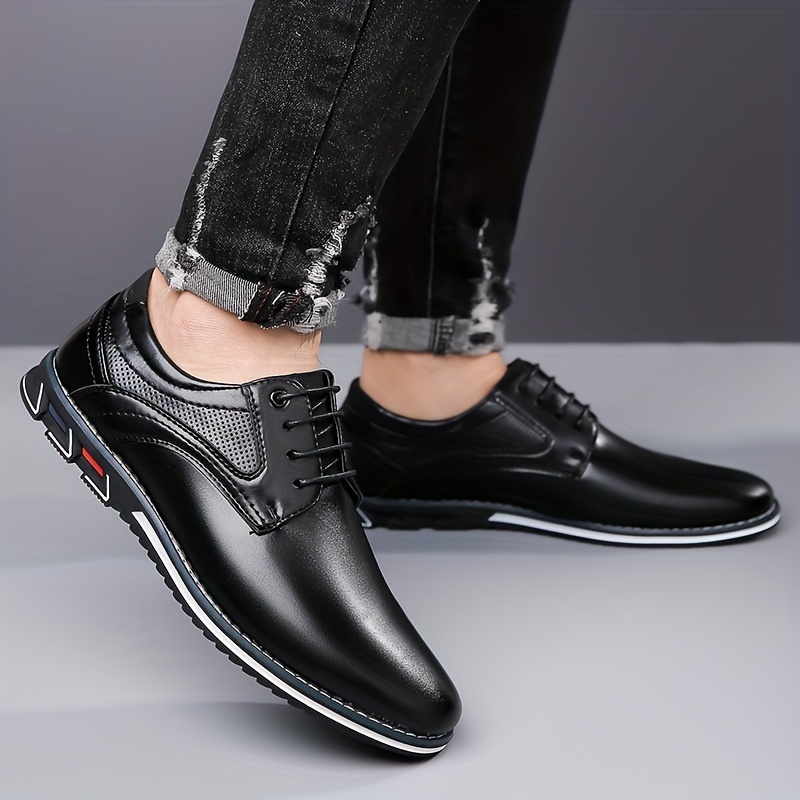 mens solid dress shoes waterproof wear resistant anti skid lace up shoes with pu leather uppers for business office details 5