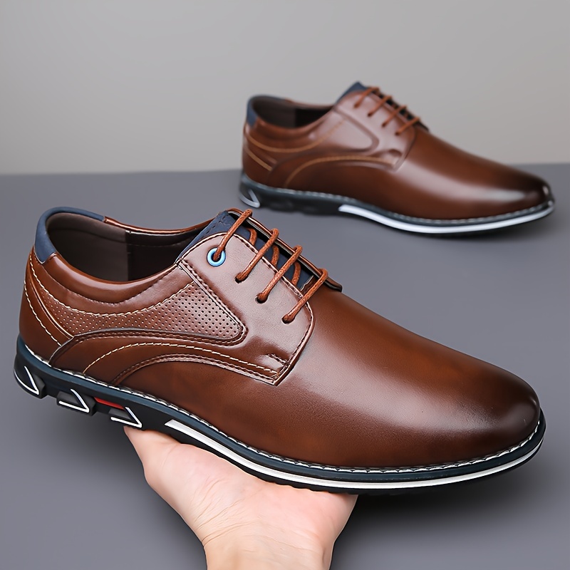 mens solid dress shoes waterproof wear resistant anti skid lace up shoes with pu leather uppers for business office details 7