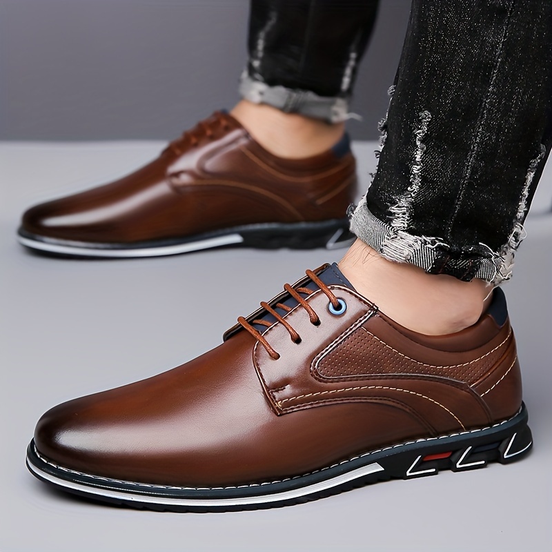 mens solid dress shoes waterproof wear resistant anti skid lace up shoes with pu leather uppers for business office details 8