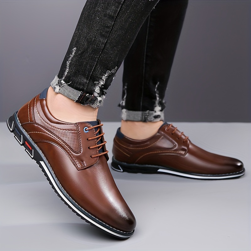 mens solid dress shoes waterproof wear resistant anti skid lace up shoes with pu leather uppers for business office details 9