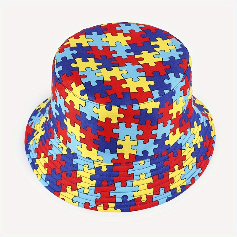 unisex reversible colorful puzzle print bucket hat lightweight sun protective fisherman cap for parties outdoor adventures hat accessories customized hat details 1