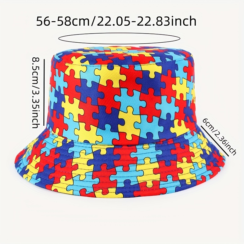 unisex reversible colorful puzzle print bucket hat lightweight sun protective fisherman cap for parties outdoor adventures hat accessories customized hat details 2