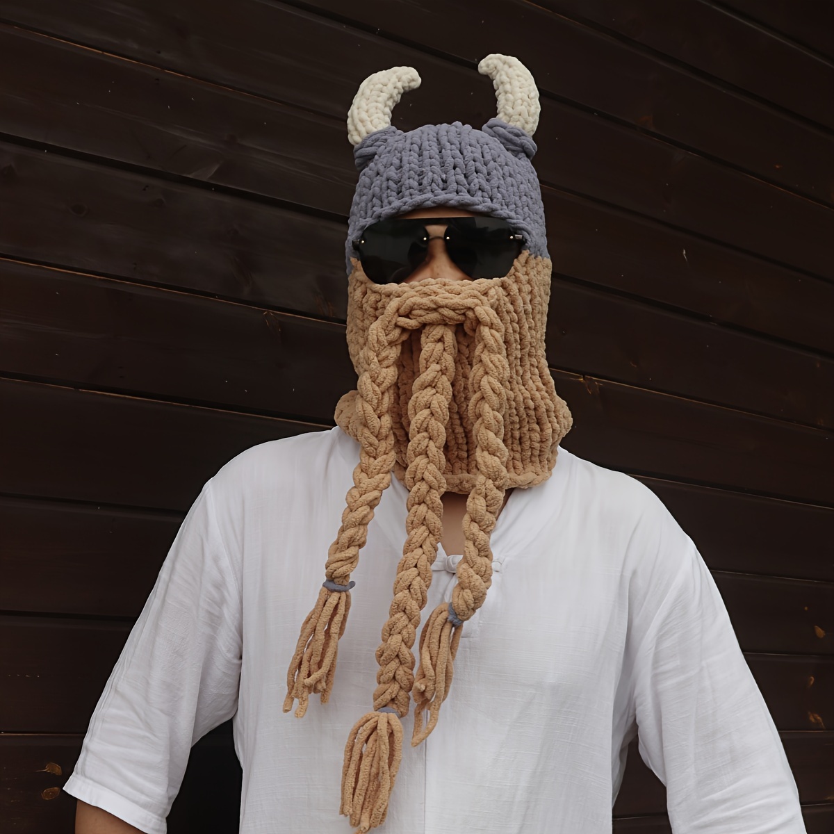 funky hand knitted mens beanie with fleece lining warm soft balaclava hat for winter fall neck protection details 5