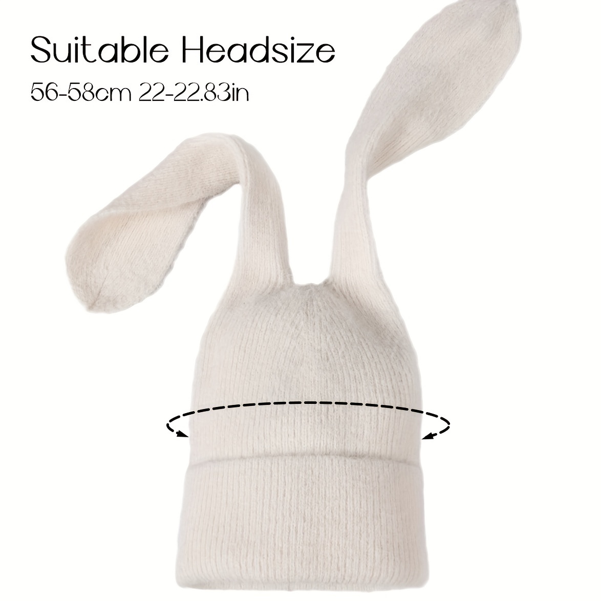 1pc cute long fluffy bunny ears knitted beanie hat ideal choice for gifts details 4