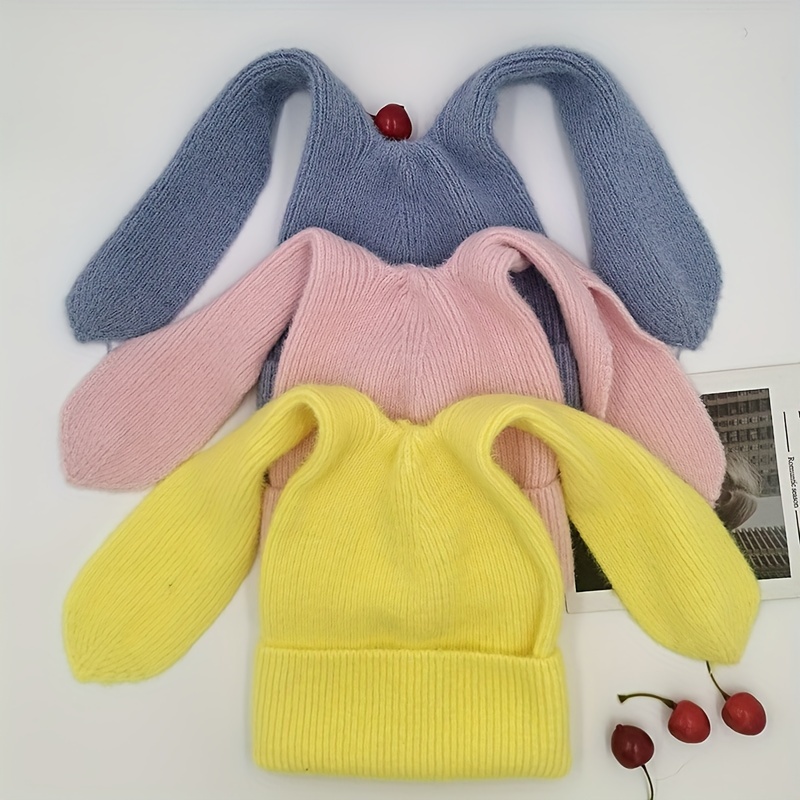 1pc cute long fluffy bunny ears knitted beanie hat ideal choice for gifts details 6