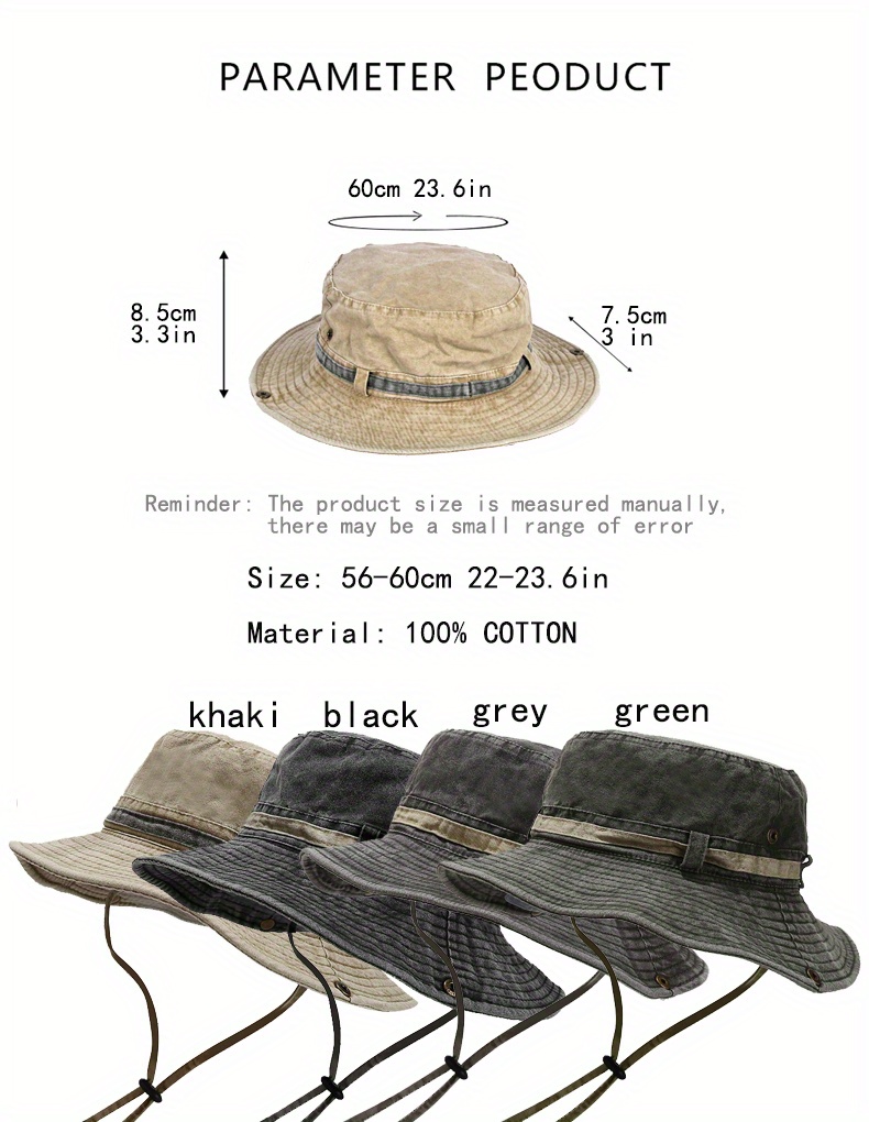 sun hat boonie hat washed cotton bucket hat packable outdoor fishing hunting hat strap adjustable chin strap for men and women details 0