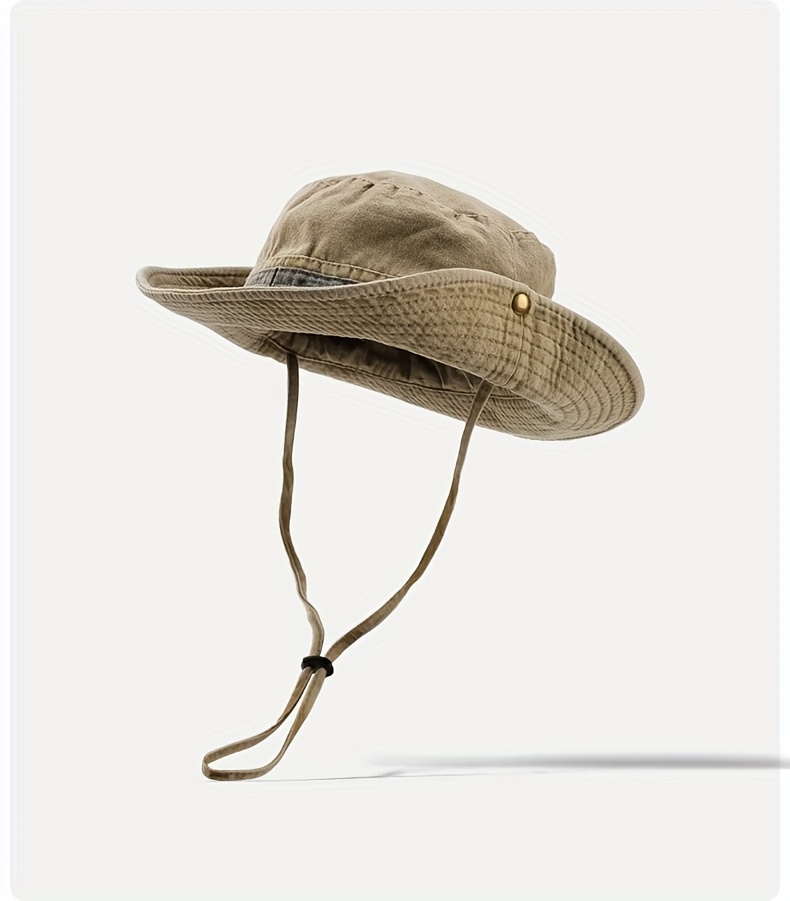 sun hat boonie hat washed cotton bucket hat packable outdoor fishing hunting hat strap adjustable chin strap for men and women details 2