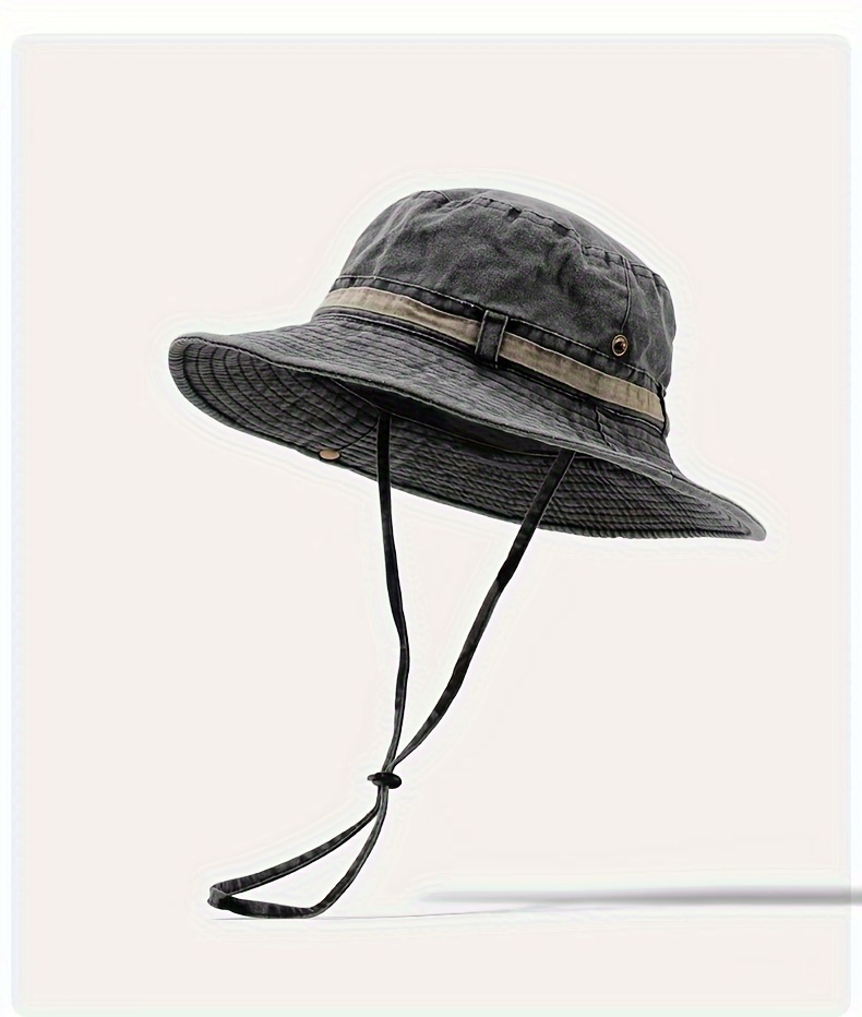 sun hat boonie hat washed cotton bucket hat packable outdoor fishing hunting hat strap adjustable chin strap for men and women details 3