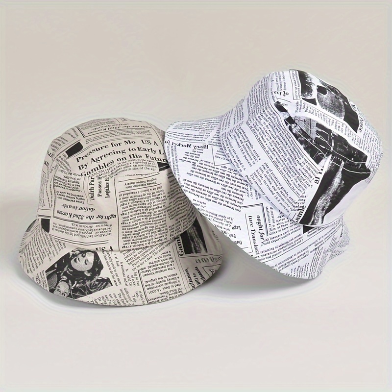 1pc versatile printed graffiti bucket hat for men and women travel distressed newspaper pattern basin sunshade bucket hat perfect for summer folding design details 0