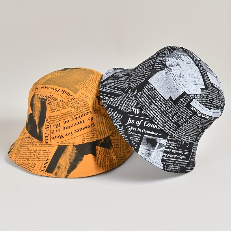 1pc versatile printed graffiti bucket hat for men and women travel distressed newspaper pattern basin sunshade bucket hat perfect for summer folding design details 1