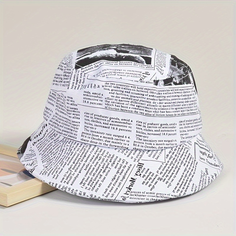 1pc versatile printed graffiti bucket hat for men and women travel distressed newspaper pattern basin sunshade bucket hat perfect for summer folding design details 2