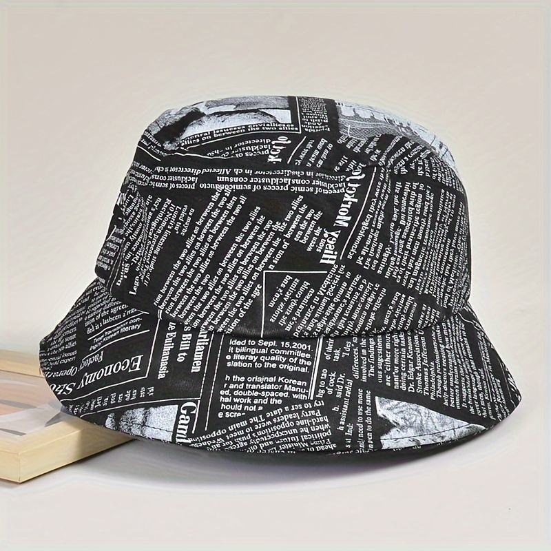 1pc versatile printed graffiti bucket hat for men and women travel distressed newspaper pattern basin sunshade bucket hat perfect for summer folding design details 4