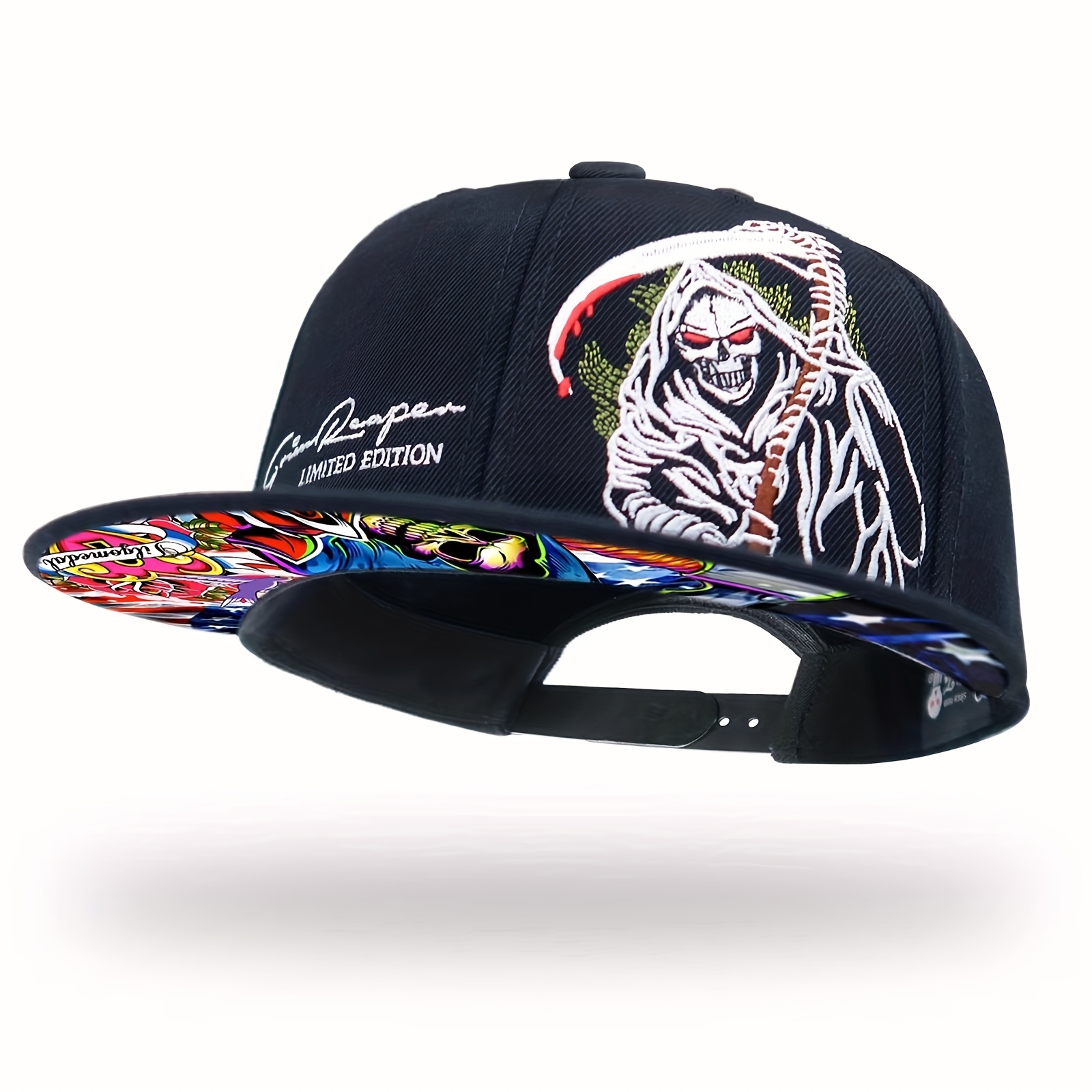   brand limited fashion grim   religious snapback hats for men women skull black flat bill baseball caps classic new fitted hat style halloween birthday youth celebration activity independent packaging gifts details 1