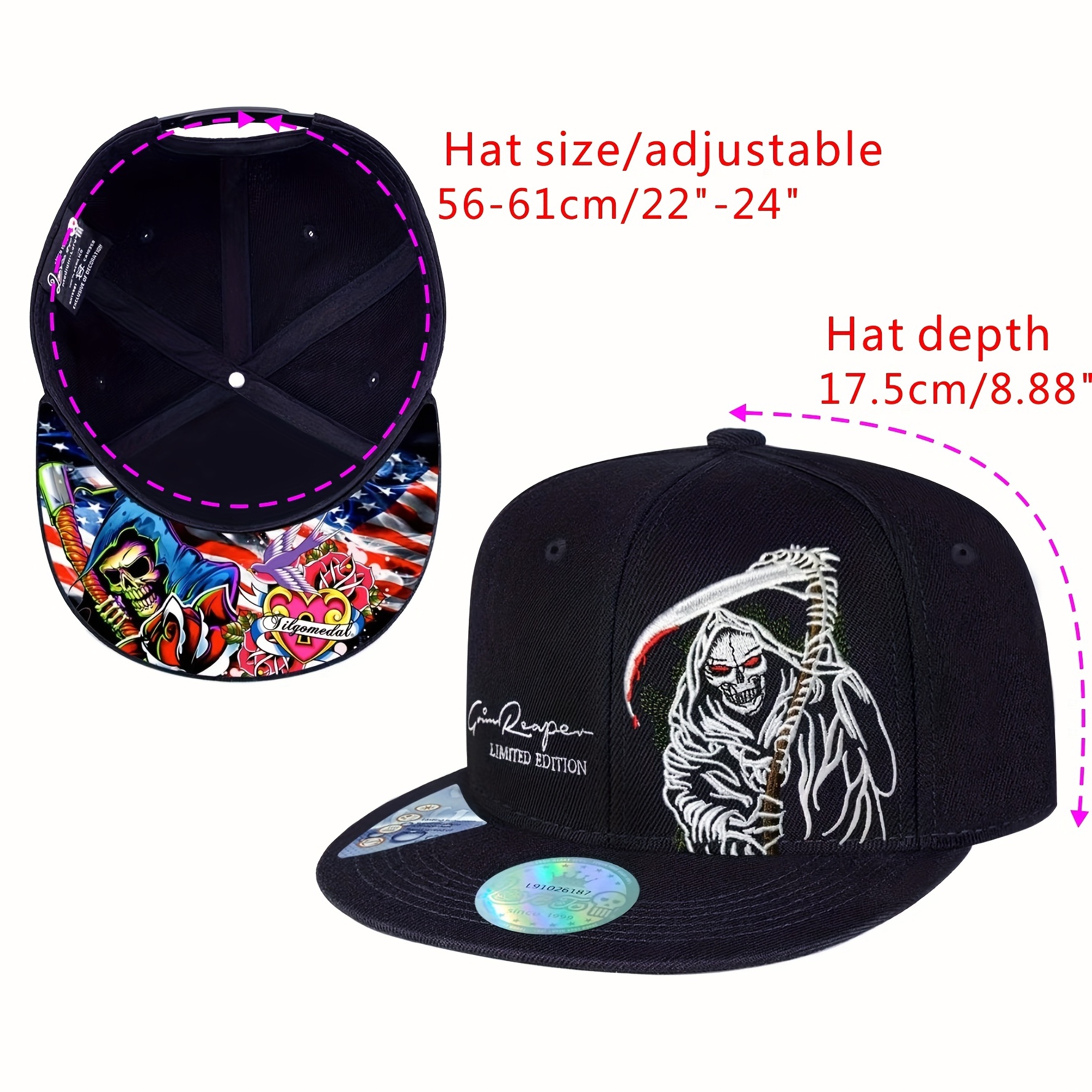   brand limited fashion grim   religious snapback hats for men women skull black flat bill baseball caps classic new fitted hat style halloween birthday youth celebration activity independent packaging gifts details 2