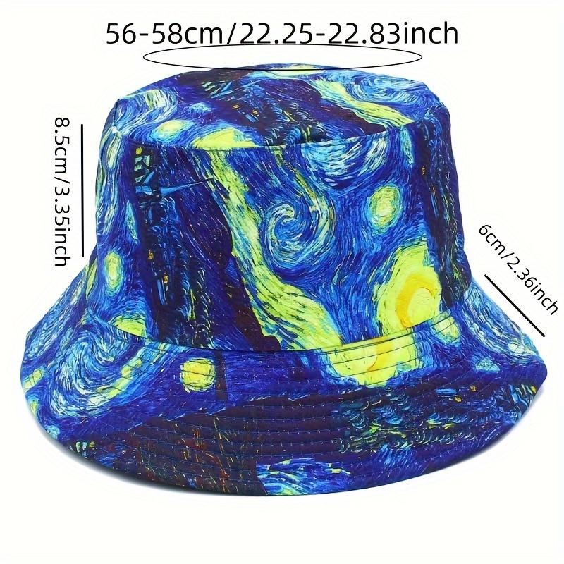 cool premium retro fantasy bucket hat art oil painting style starry sky print fisherman hat sun hat for casual leisure outdoor sports details 0